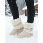 Ilaria | Fur-Trimmed Buckle Snow Boots – side view in beige
