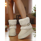 Ilaria | Fur-Trimmed Buckle Snow Boots – front view in beige
