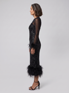 Ilaria | Sequin Feather-Hem Midi Dress by Vera Noir – side view
