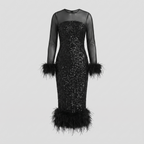 Ilaria | Sequin Feather-Hem Midi Dress by Vera Noir – front view