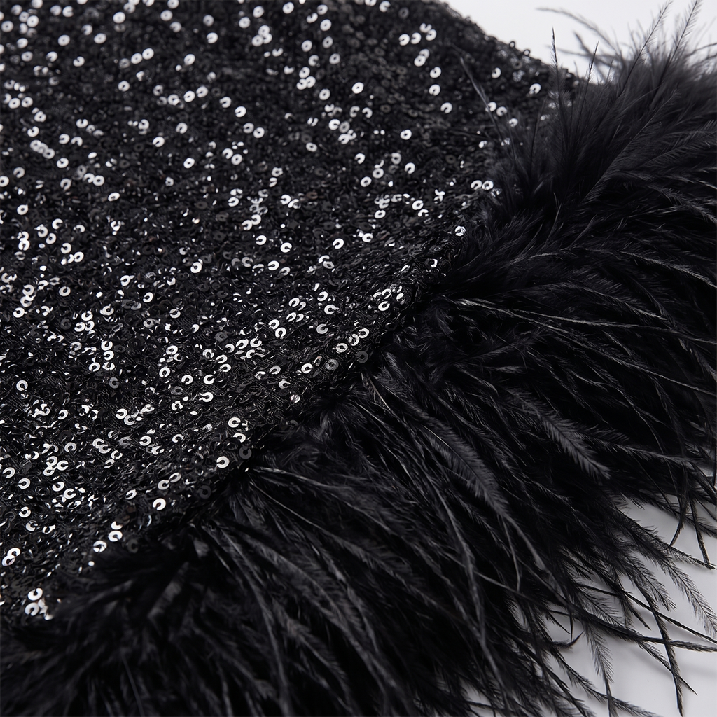 Ilaria | Sequin Feather-Hem Midi Dress by Vera Noir – detail view