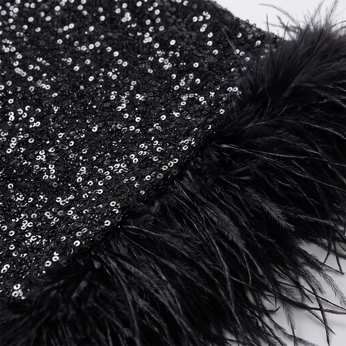 Ilaria | Sequin Feather-Hem Midi Dress by Vera Noir – detail view