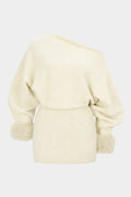 Ingrid One-Shoulder Faux Fur Cuff Sweater Dress by Vera Noir – front view
