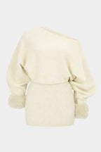 Ingrid One-Shoulder Faux Fur Cuff Sweater Dress by Vera Noir – front view