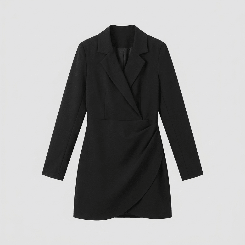 Isabelle | Tailored Black Trench Mini Dress by Vera Noir – detail view