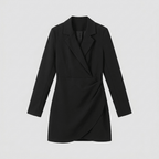 Isabelle | Tailored Black Trench Mini Dress by Vera Noir – detail view