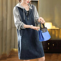 Isavellea Denim Patchwork Sweatshirt Dress – front view