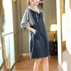 Isavellea Denim Patchwork Sweatshirt Dress – detail view