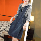 Isavellea Denim Patchwork Sweatshirt Dress – close-up