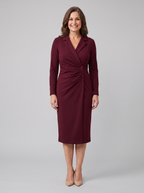 Isla | Notch Lapel Button Wrap Midi Dress by Vera Noir – front view