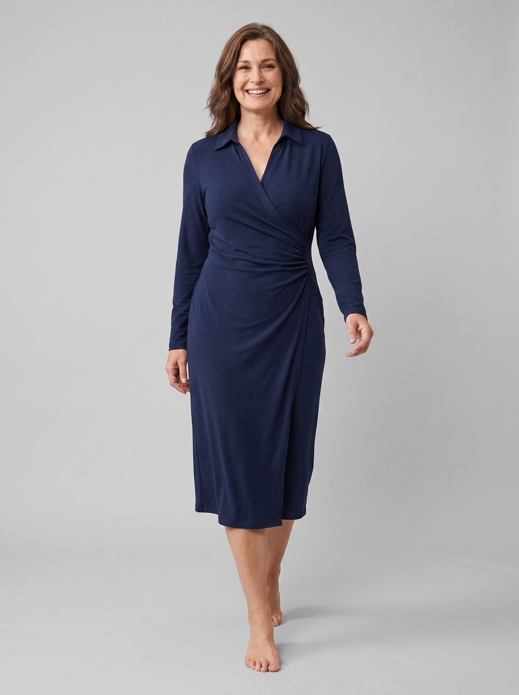 Isla | Notch Lapel Button Wrap Midi Dress by Vera Noir – back view