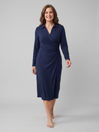 Isla | Notch Lapel Button Wrap Midi Dress by Vera Noir – back view