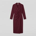 Isla | Notch Lapel Button Wrap Midi Dress by Vera Noir – detail view of the notch lapels