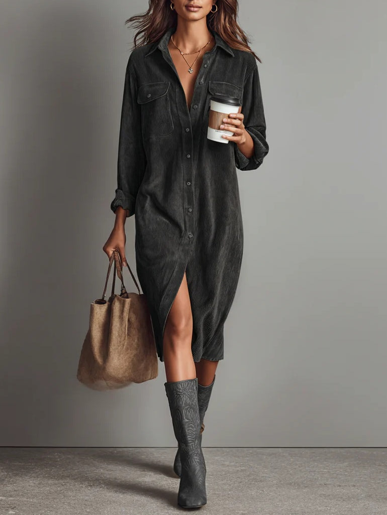 Isolira Corduroy Midi Dress – styled view