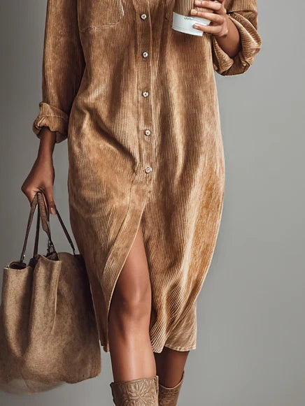 Isolira Corduroy Midi Dress – close-up