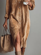 Isolira Corduroy Midi Dress – close-up