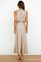 Ivy Satin Halter Dress – styled view