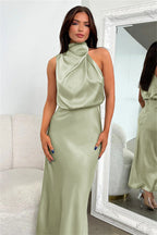 Ivy Satin Halter Dress – side view