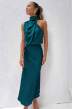 Ivy Satin Halter Dress – back view