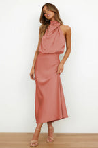 Ivy Satin Halter Dress – detail view