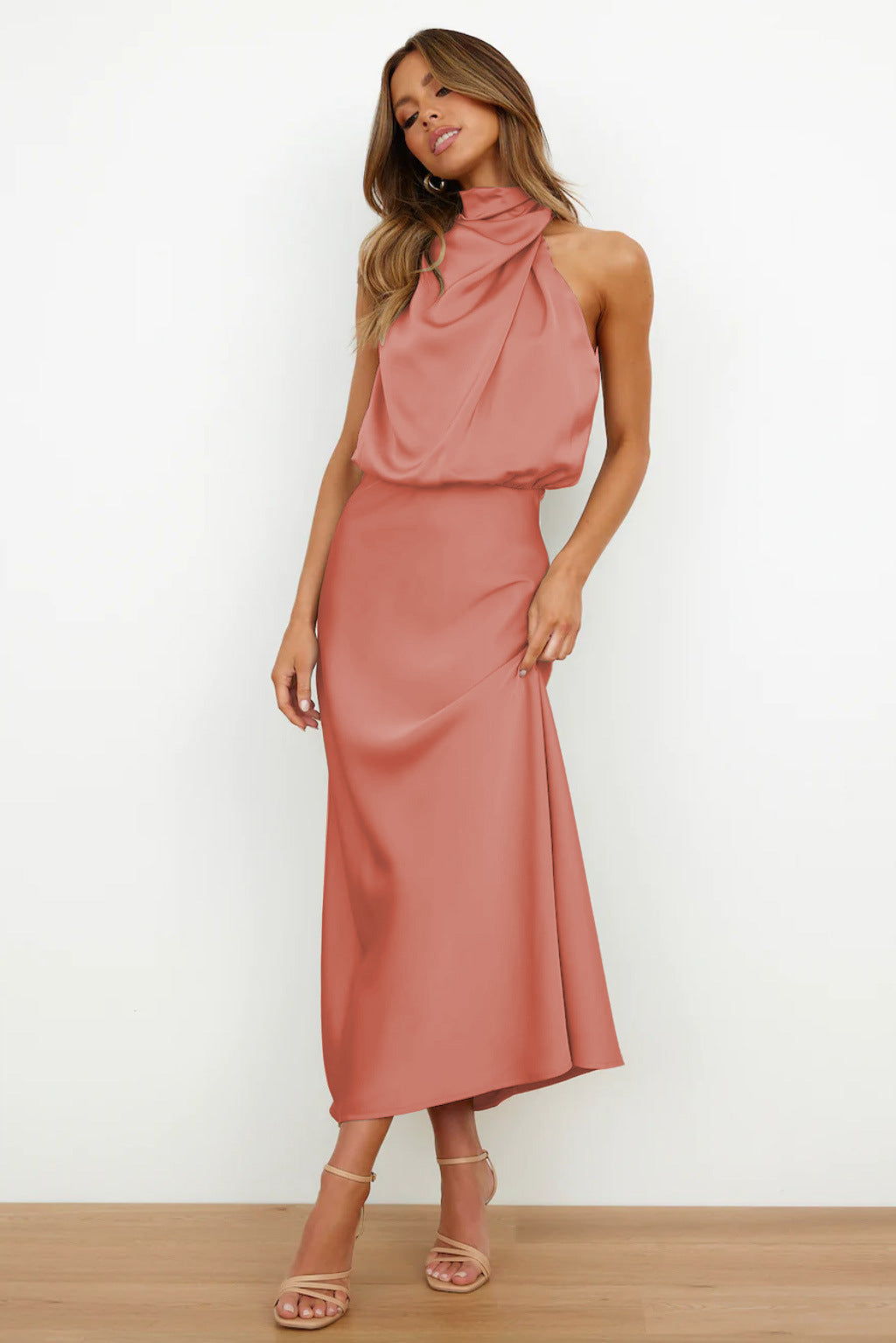 Ivy Satin Halter Dress – detail view