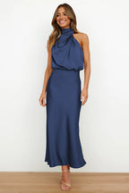Ivy Satin Halter Dress – styled view