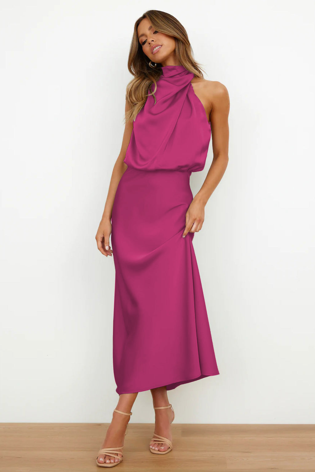 Ivy Satin Halter Dress – side view