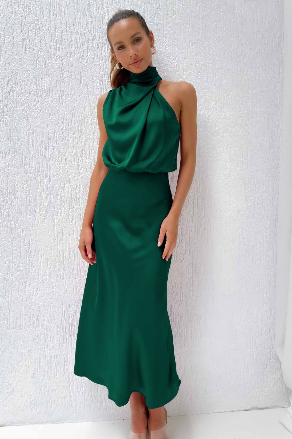 Ivy Satin Halter Dress – close-up