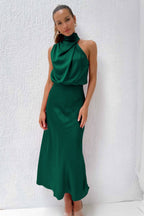 Ivy Satin Halter Dress – close-up