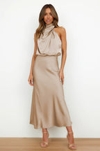 Ivy Satin Halter Dress – back view