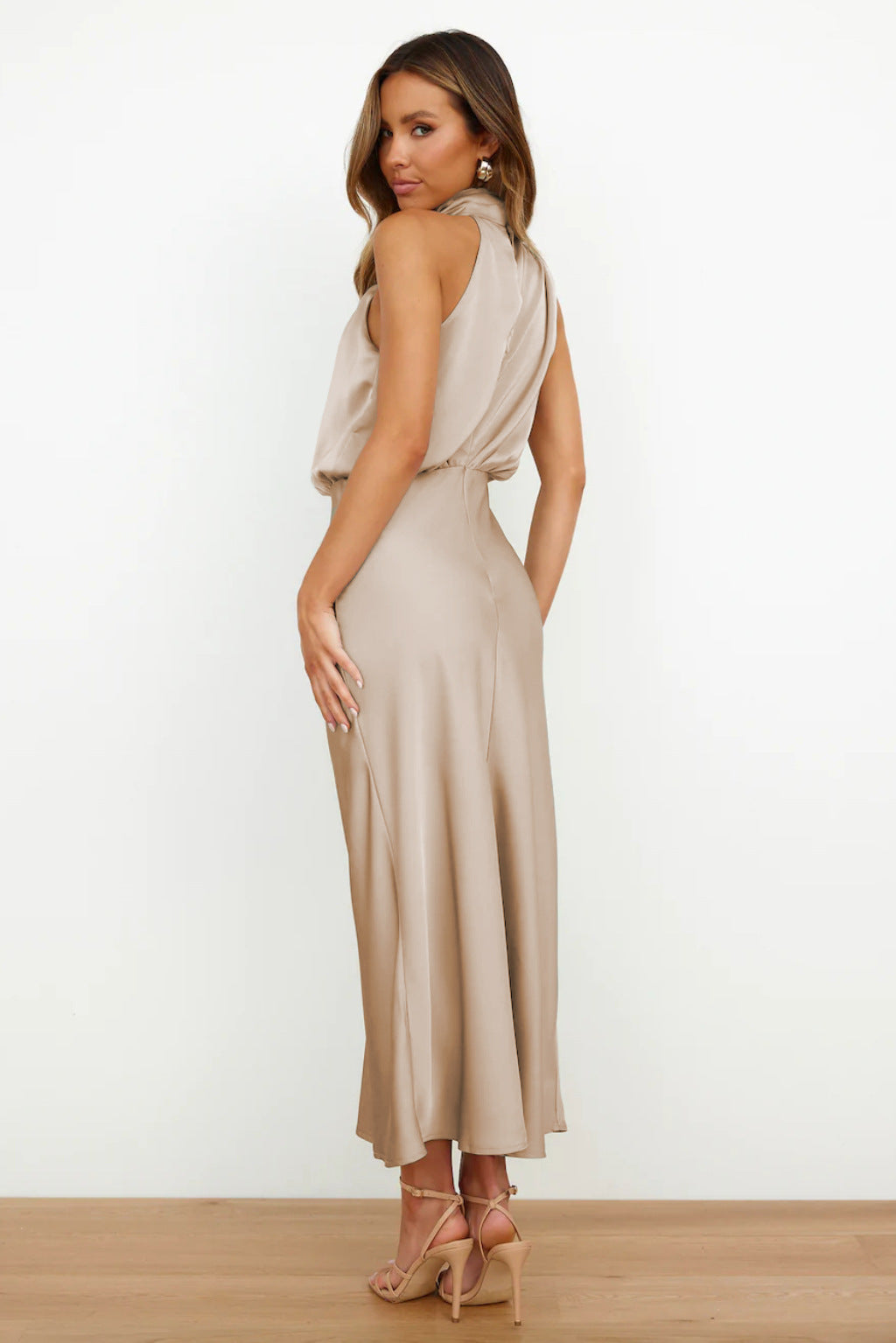 Ivy Satin Halter Dress – detail view