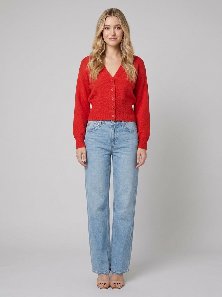 Jara Red Knit Cardigan – front view