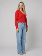 Jara Red Knit Cardigan – styled view