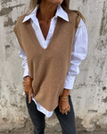 Jenny V-Neck Knit Sweater Vest by Vera Noir – front view