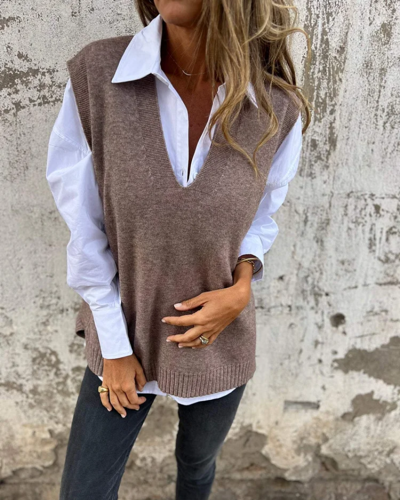 Jenny V-Neck Knit Sweater Vest by Vera Noir – back view