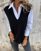 Jenny V-Neck Knit Sweater Vest by Vera Noir – detail view