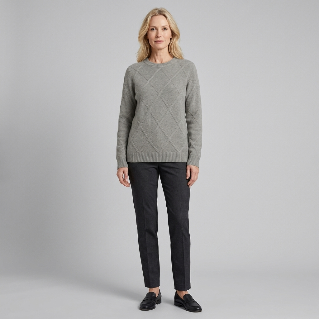 Jorunn | Cashmere-Blend Diamond Knit Sweater – front view