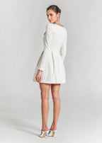 Josiane | Crystal Trim Velvet Mini Dress – back view in white