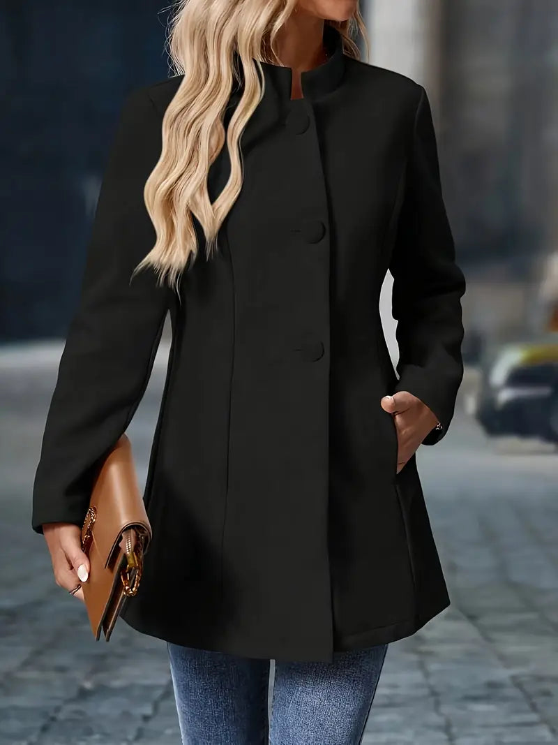 Julessa | Elegant Stand-Collar Button Coat – front view