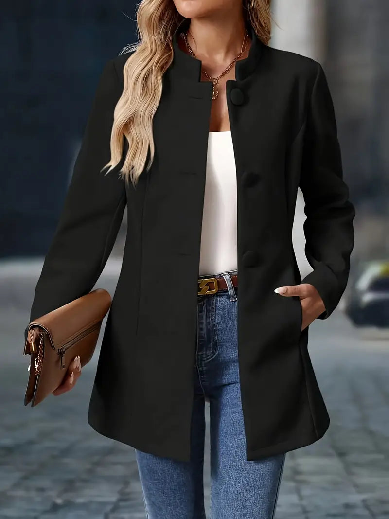 Julessa | Elegant Stand-Collar Button Coat – front view