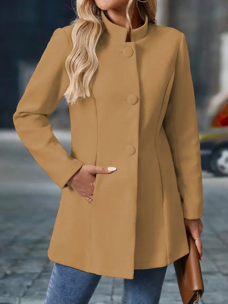 Julessa | Elegant Stand-Collar Button Coat – front view