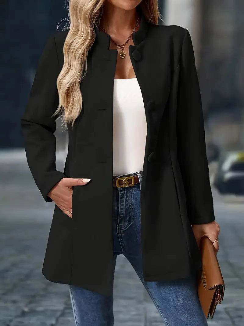 Julessa | Elegant Stand-Collar Button Coat – front view