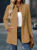 Julessa | Elegant Stand-Collar Button Coat – front view