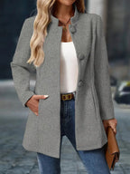Julessa | Elegant Stand-Collar Button Coat – front view