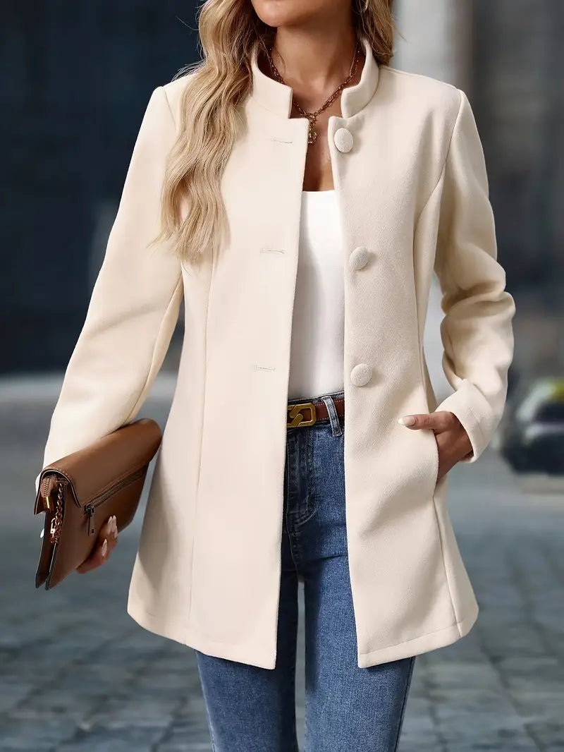 Julessa | Elegant Stand-Collar Button Coat – front view