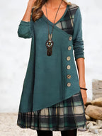 Aurelienne V-neck button-front dress, detail view