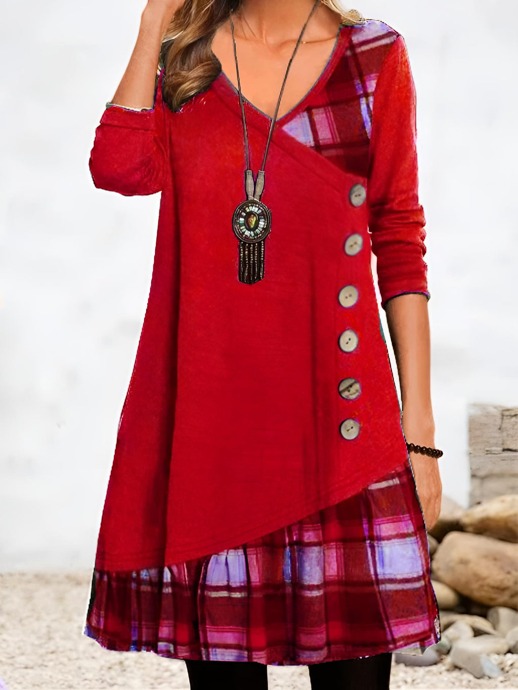 Aurelienne V-neck button-front dress, styled view