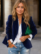 Julie Velvet Blazer Midnight Navy – front view