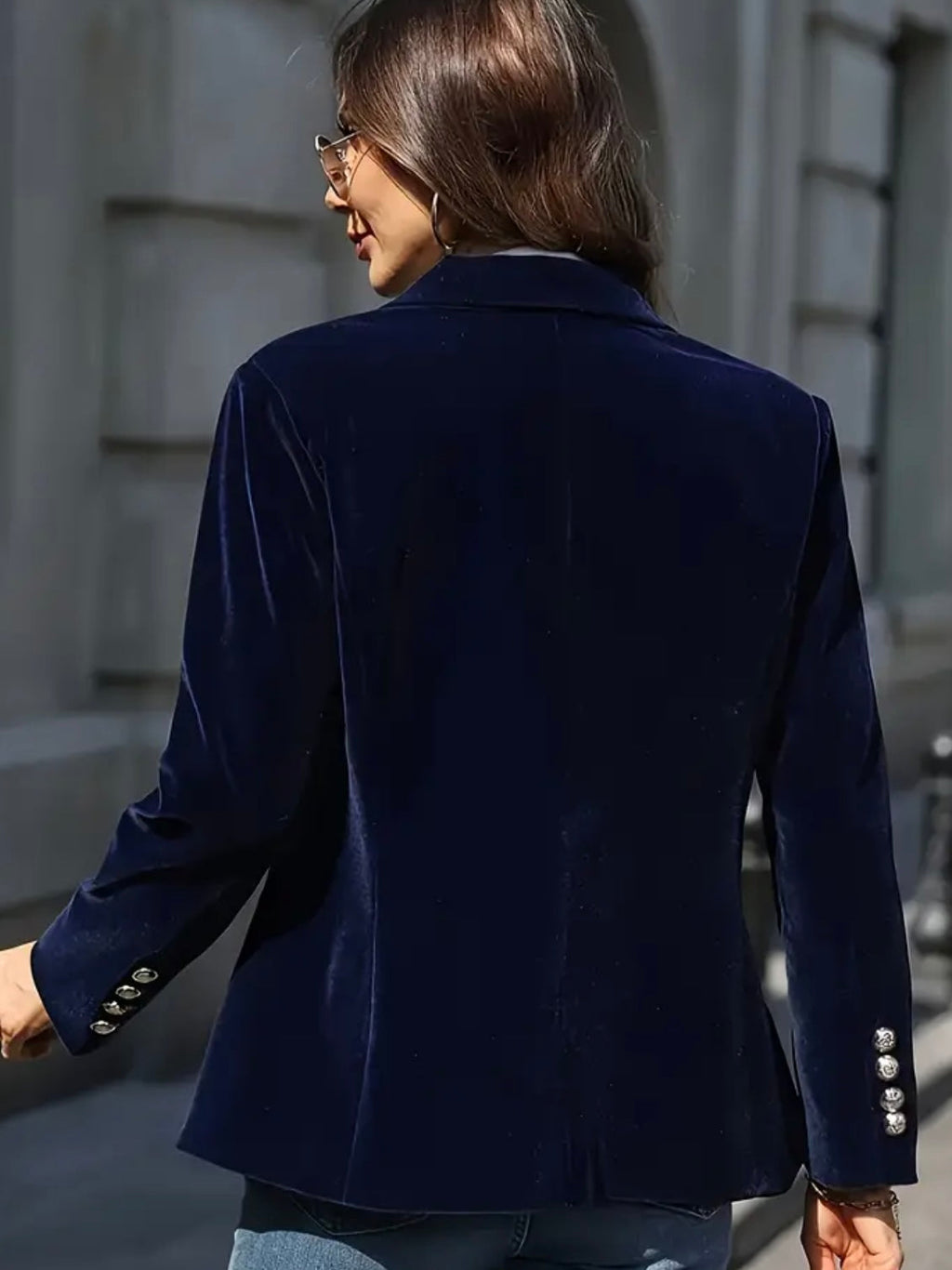 Julie Velvet Blazer Midnight Navy – detail view