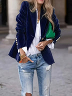 Julie Velvet Blazer Midnight Navy – styled view